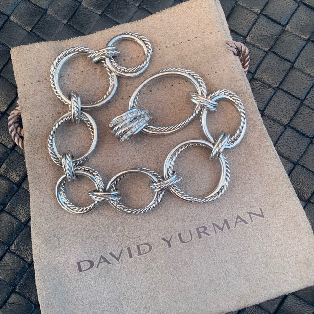 David Yurman Crossover Infinity Rope Silver Diamond Circle Cable Chain Bracelet
